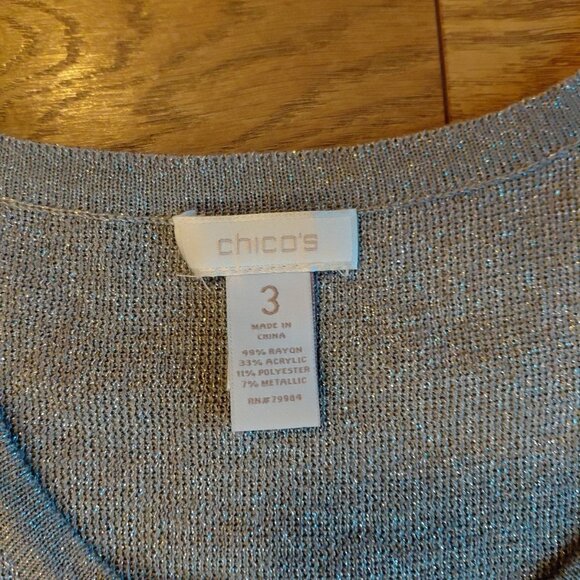 Chico's Silver Metallic Knit Tank Shell Holiday Party (3) XL - Picture 3 of 5